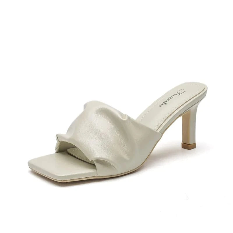 Square-toe Mid Heel Sandal Slipper Summer Outside Pump Sandals for Women and Ladies