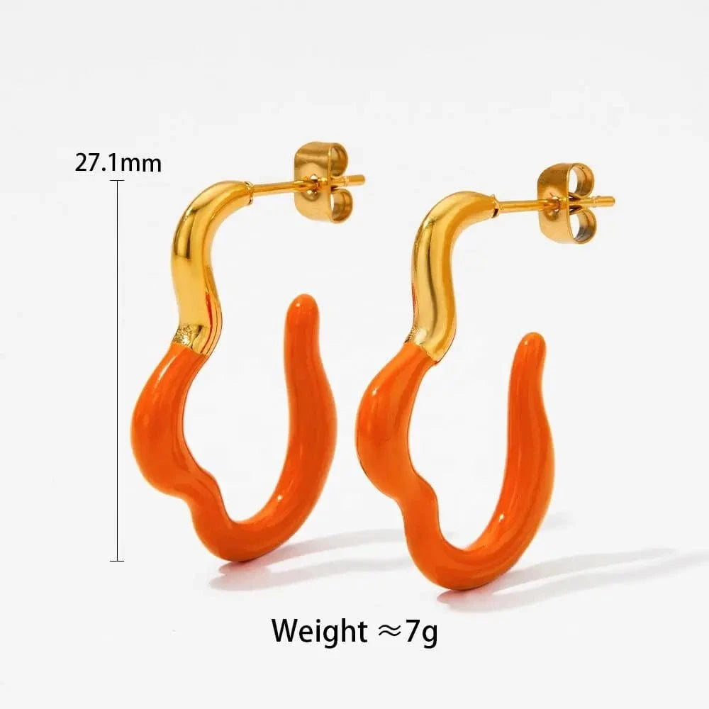 Squiggle Curve Shape Stud Earrings Stainless Steel Irregular Colorful Enamel Charms Hoop Earrings Jewelry Women