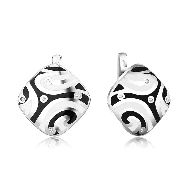 SS19E Fashion Elegant 925 Silver CZ Earrings for Women Handmade Enamel Blue river blooming Flower Pattern Party Earrings Jewelry Gift