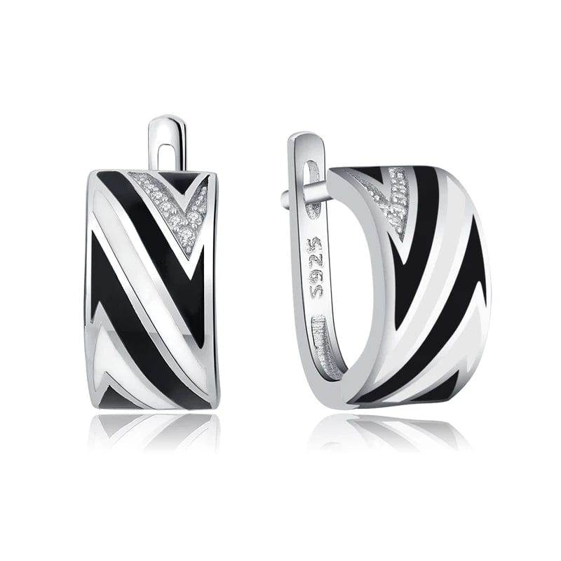 SS38E Original 925 Sterling Silver Emerald classic color and Black Enamel Fine CZ Earrings for Women Luxury Party Jewelry Earring