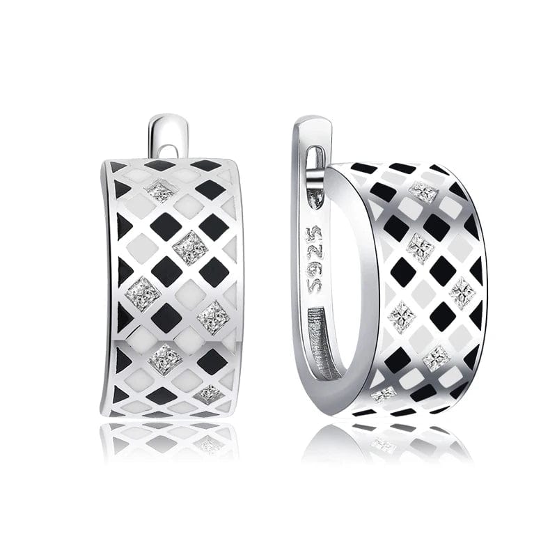 SS41-1E Original 925 Sterling Silver Emerald classic color and Black Enamel Fine CZ Earrings for Women Luxury Party Jewelry Earring