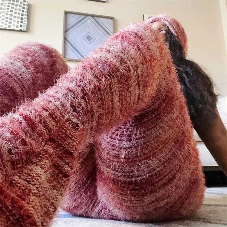 Stacked Furry Pants High Waist  Fashion 2024 Women Winter Trouser Skinny Casual Sexy Club Trouser