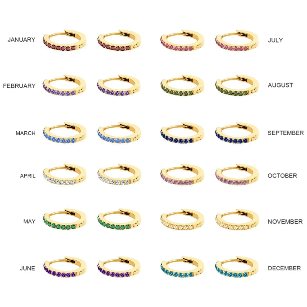 Stainless Steel 14K Gold Micro Insert CZ Stone Birthstone Circle Earrings Titanium Steel PVD 12Months Stone Circle Earring