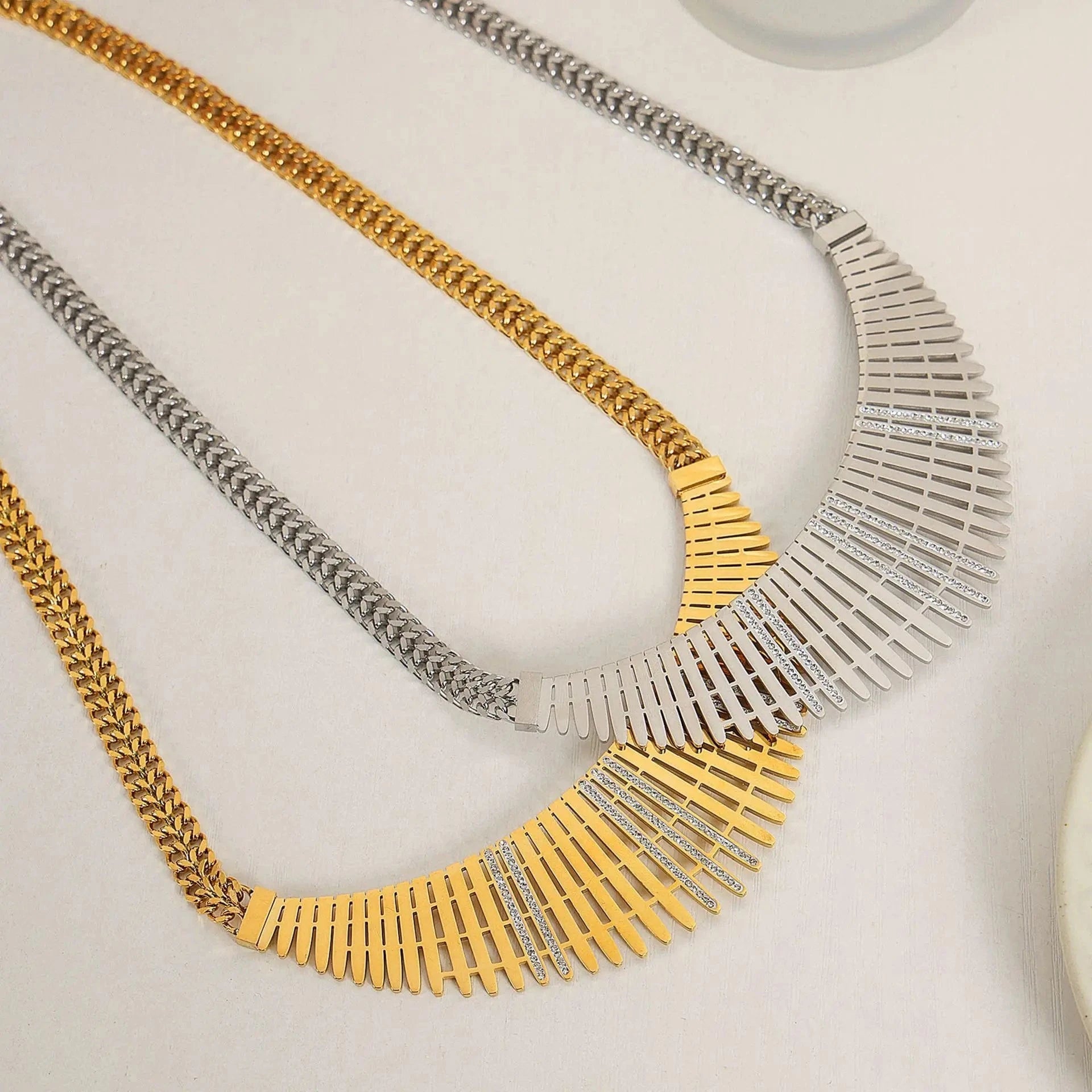 Stainless Steel 18K Gold Plated Yellow Gold Fringe Collar Design Fashion Vintage Chain Necklace Stainless Steel Jewelry