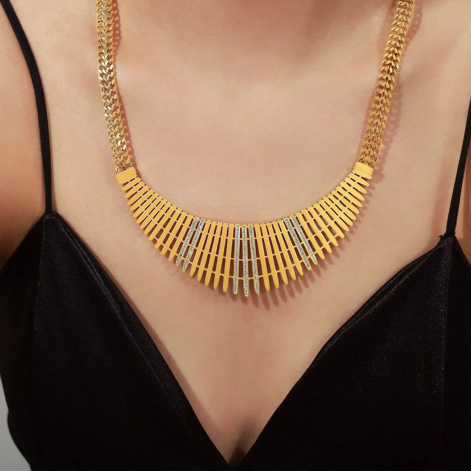 Stainless Steel 18K Gold Plated Yellow Gold Fringe Collar Design Fashion Vintage Chain Necklace Stainless Steel Jewelry