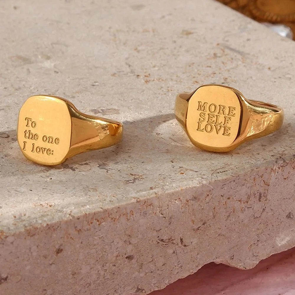 Stainless Steel Engraved English Letter Rings for Women Men 18K Gold PVD Plated Waterproof Sweet Words Rings Wholesale Bulk