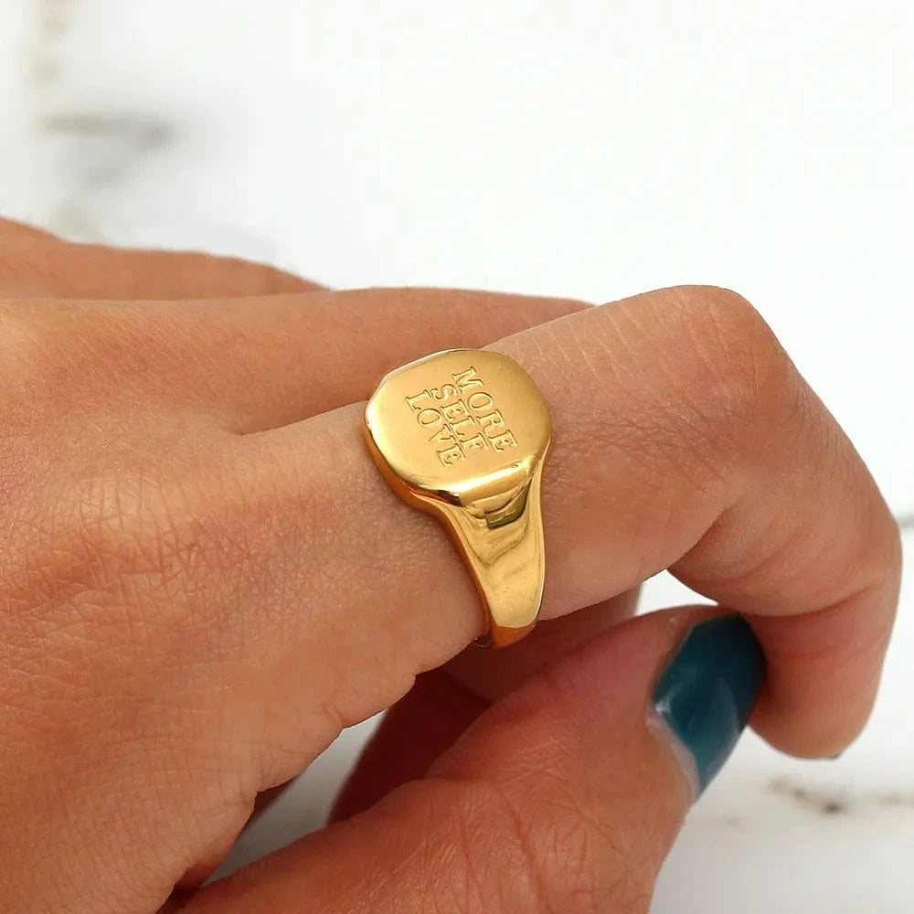 Stainless Steel Engraved English Letter Rings for Women Men 18K Gold PVD Plated Waterproof Sweet Words Rings Wholesale Bulk