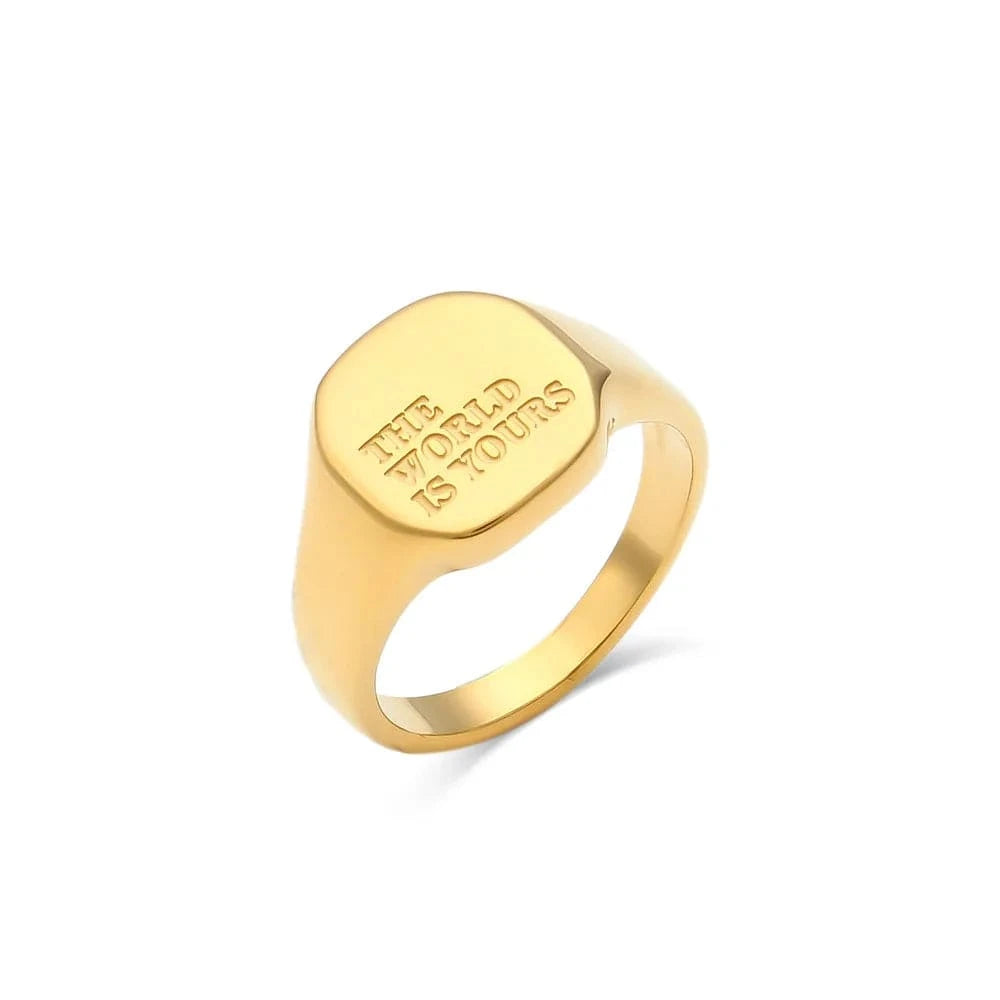 Stainless Steel Engraved English Letter Rings for Women Men 18K Gold PVD Plated Waterproof Sweet Words Rings Wholesale Bulk