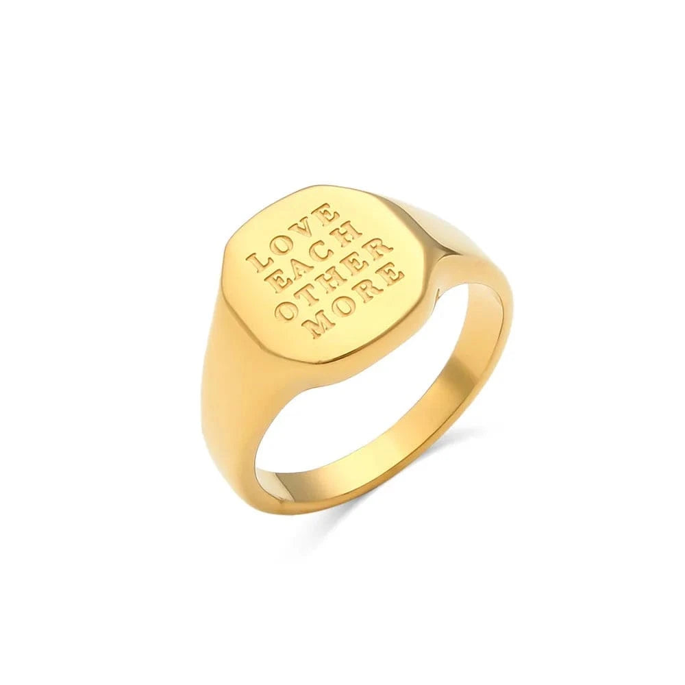 Stainless Steel Engraved English Letter Rings for Women Men 18K Gold PVD Plated Waterproof Sweet Words Rings Wholesale Bulk