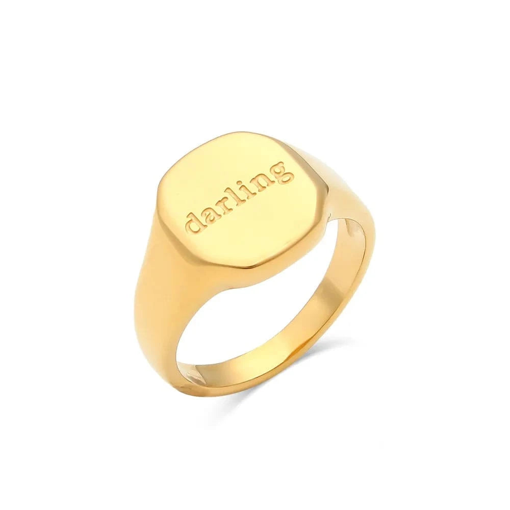 Stainless Steel Engraved English Letter Rings for Women Men 18K Gold PVD Plated Waterproof Sweet Words Rings Wholesale Bulk