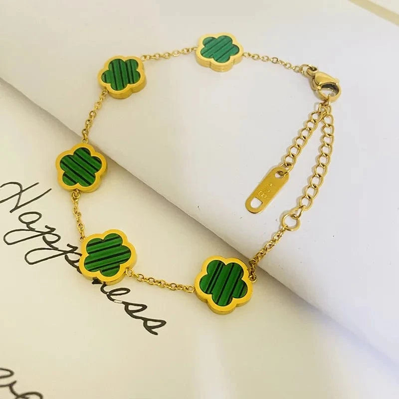 Stainless Steel / SKU-01-green bracelet Stainless Steel Flower Necklace with 18K Gold Plated Luxury Design Women's Green Red White Black Pendant Necklace Clover Jewelry