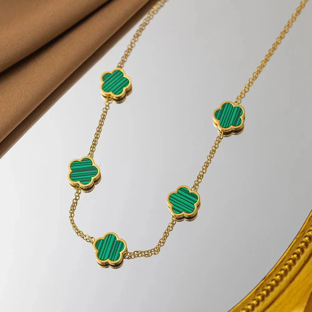 Stainless Steel / SKU-02-green necklace Stainless Steel Flower Necklace with 18K Gold Plated Luxury Design Women's Green Red White Black Pendant Necklace Clover Jewelry