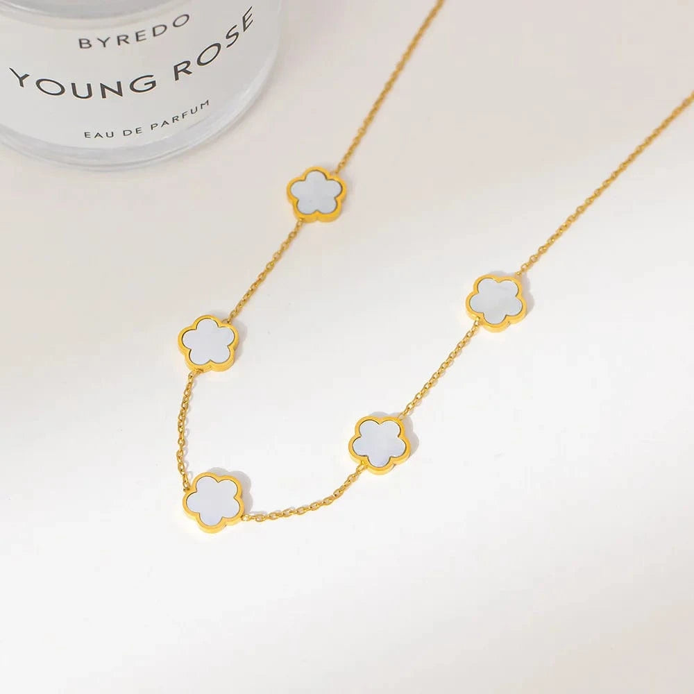 Stainless Steel / SKU-05-white necklace Stainless Steel Flower Necklace with 18K Gold Plated Luxury Design Women's Green Red White Black Pendant Necklace Clover Jewelry