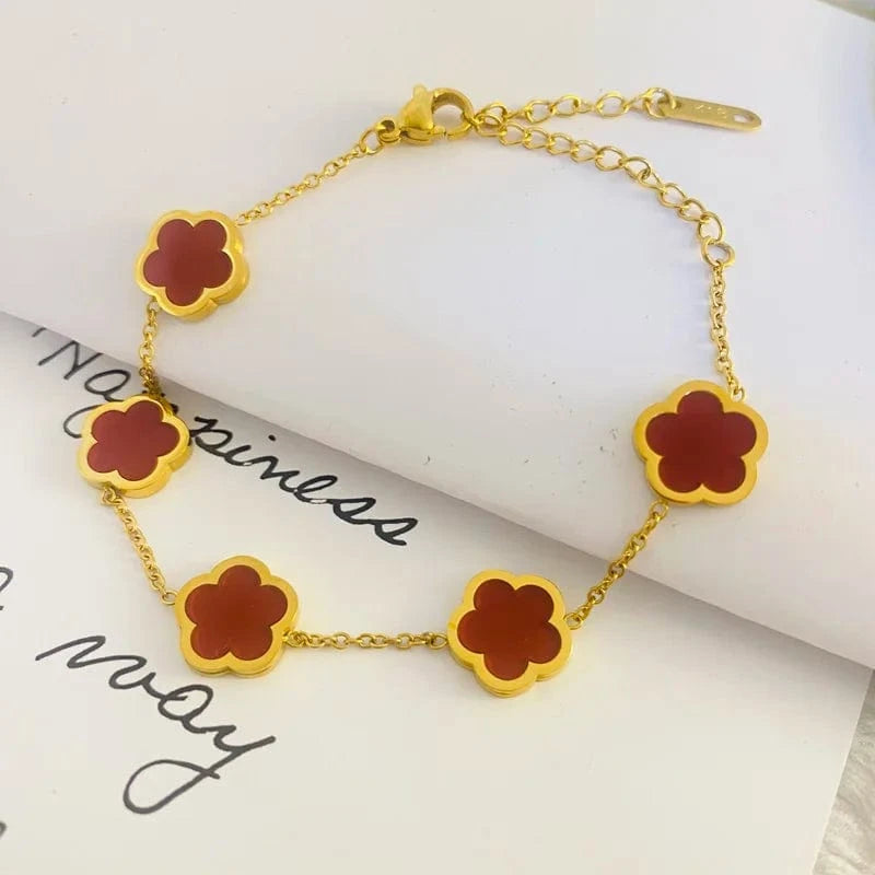 Stainless Steel / SKU-06-red bracelet Stainless Steel Flower Necklace with 18K Gold Plated Luxury Design Women's Green Red White Black Pendant Necklace Clover Jewelry