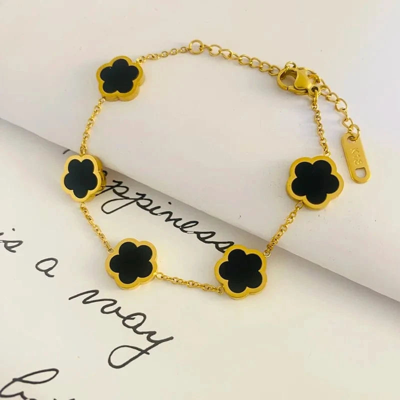 Stainless Steel / SKU-07-black bracelet Stainless Steel Flower Necklace with 18K Gold Plated Luxury Design Women's Green Red White Black Pendant Necklace Clover Jewelry