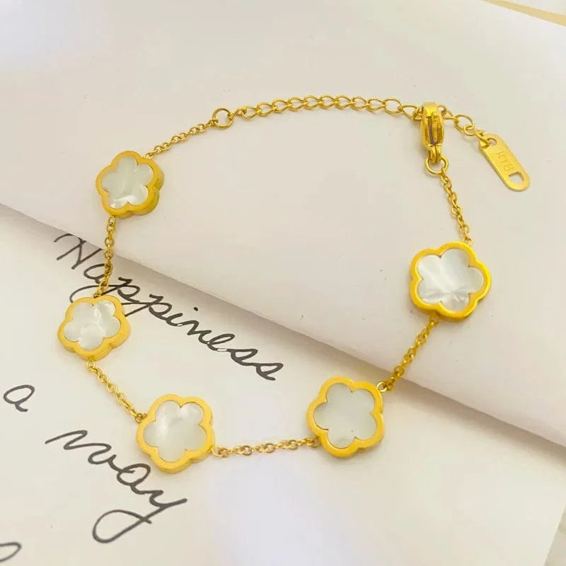 Stainless Steel / SKU-08-white bracelet Stainless Steel Flower Necklace with 18K Gold Plated Luxury Design Women's Green Red White Black Pendant Necklace Clover Jewelry