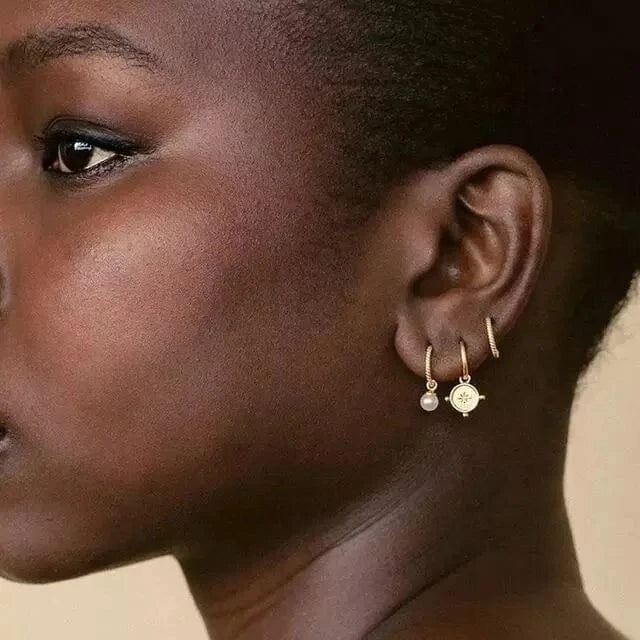 star coin charm dangle women jewelry gold plated bling cz hoop earring