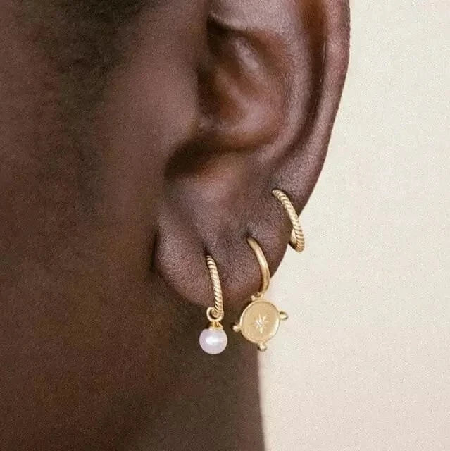 star coin charm dangle women jewelry gold plated bling cz hoop earring