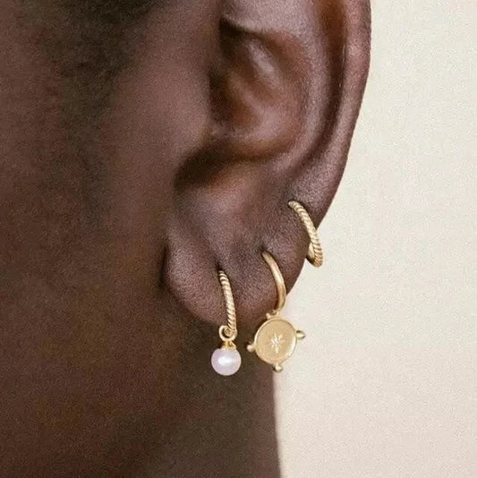 star coin charm dangle women jewelry gold plated bling cz hoop earring