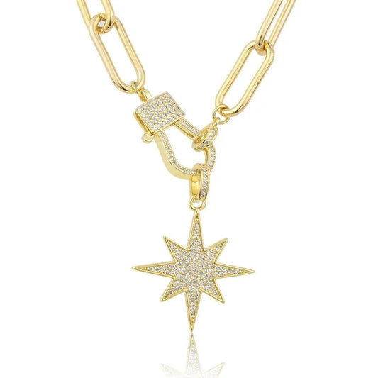 star / Gold INS 18K Gold Plated Star Pendant Necklaces AAA Zircon Chunky Choker Hip Hop Copper Chain Necklace Jewelry Accessories Gift