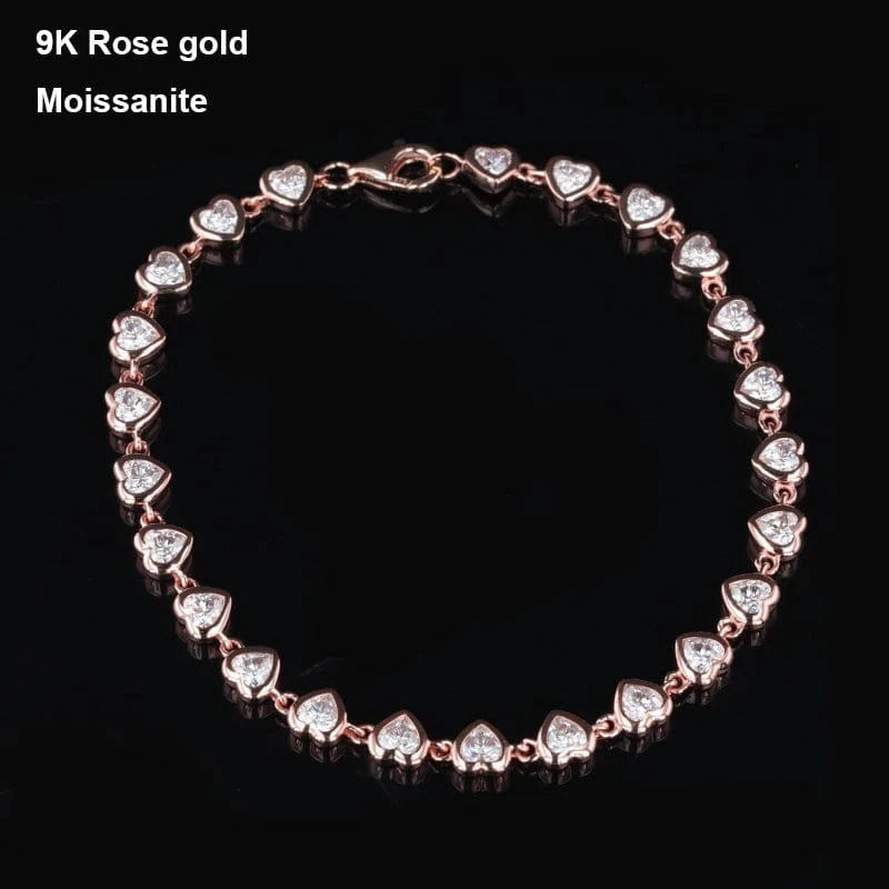 Starsgem S925 9k 10k 14k heart shape bracelet gemstone chain cheap moissanite jewelry
