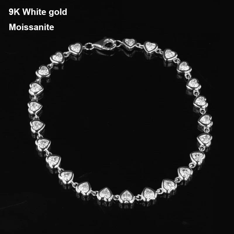 Starsgem S925 9k 10k 14k heart shape bracelet gemstone chain cheap moissanite jewelry