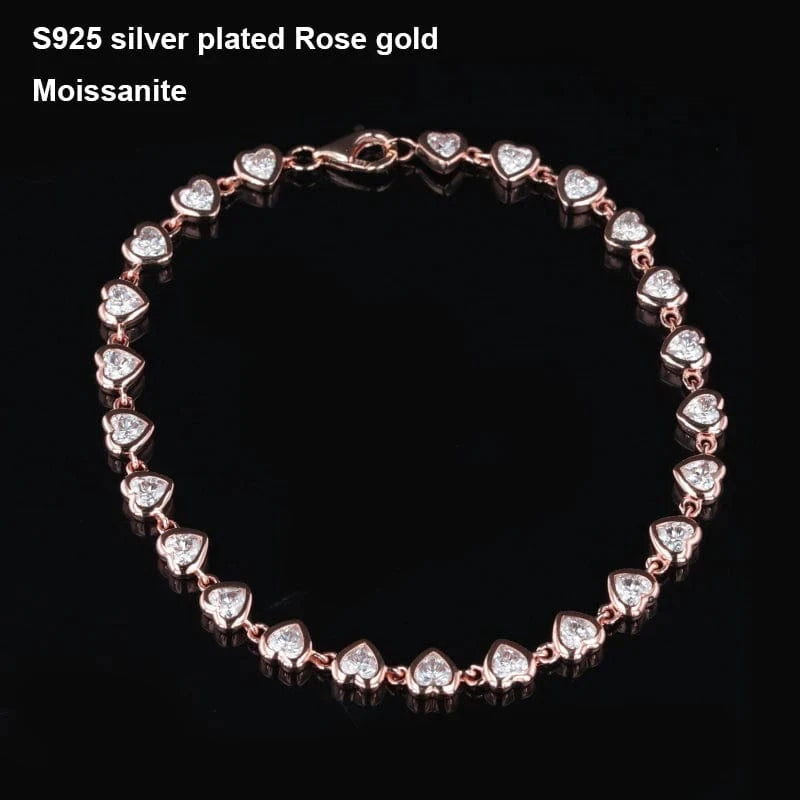 Starsgem S925 9k 10k 14k heart shape bracelet gemstone chain cheap moissanite jewelry