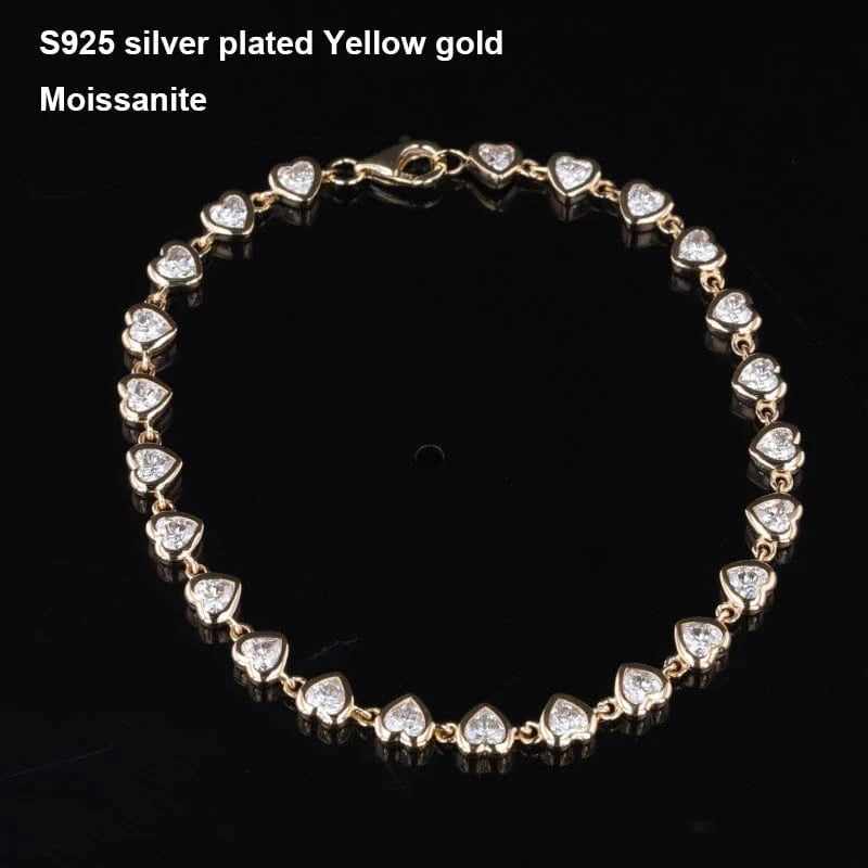 Starsgem S925 9k 10k 14k heart shape bracelet gemstone chain cheap moissanite jewelry