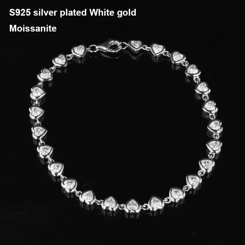 Starsgem S925 9k 10k 14k heart shape bracelet gemstone chain cheap moissanite jewelry