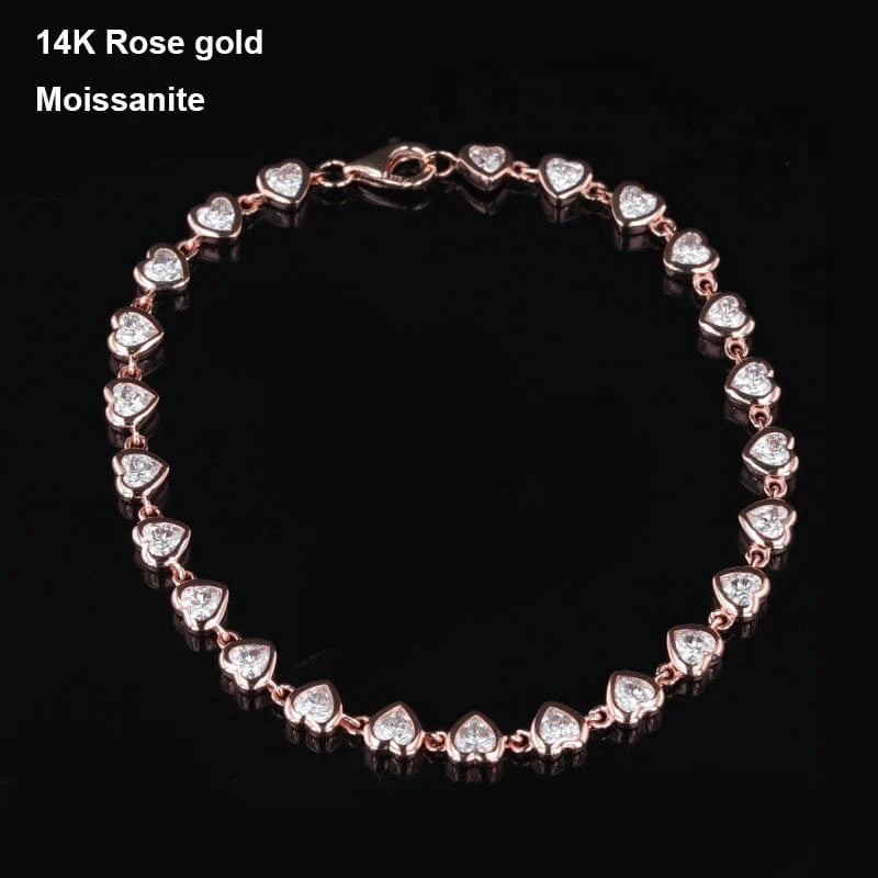 Starsgem S925 9k 10k 14k heart shape bracelet gemstone chain cheap moissanite jewelry