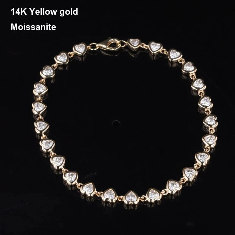 Starsgem S925 9k 10k 14k heart shape bracelet gemstone chain cheap moissanite jewelry
