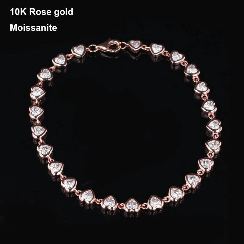 Starsgem S925 9k 10k 14k heart shape bracelet gemstone chain cheap moissanite jewelry
