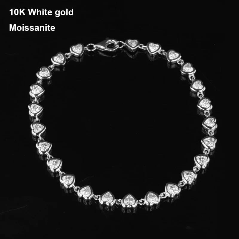 Starsgem S925 9k 10k 14k heart shape bracelet gemstone chain cheap moissanite jewelry