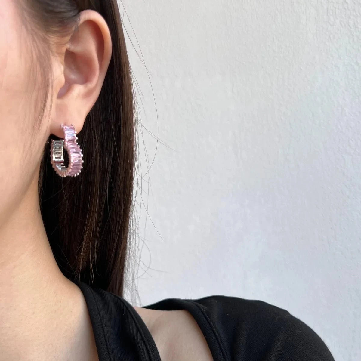 Statement Sparkle Bling Cz Cubic Zirconia Diamond Pink Heart Earring Iced Out 925 Sterling Silver Hoop Earrings Jewelry Women