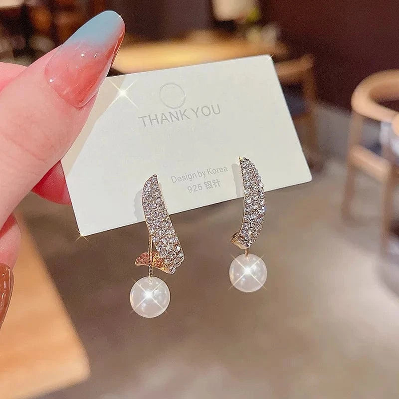 Sterling silver needle A204 gold Japanese and Korean Style Pearl Stud Earrings Women's Moon Star Square Love Butterfly Earrings Sweet Elegant Jewelry