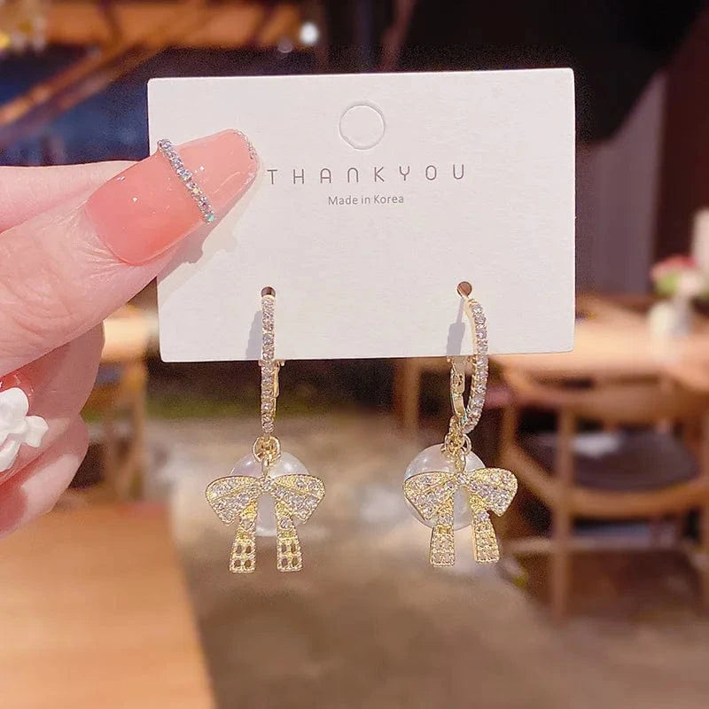 Sterling silver needle E4597 gold Japanese and Korean Style Pearl Stud Earrings Women's Moon Star Square Love Butterfly Earrings Sweet Elegant Jewelry