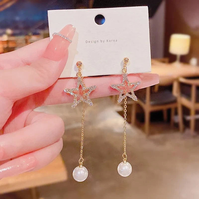 Sterling silver needle E685 gold Japanese and Korean Style Pearl Stud Earrings Women's Moon Star Square Love Butterfly Earrings Sweet Elegant Jewelry