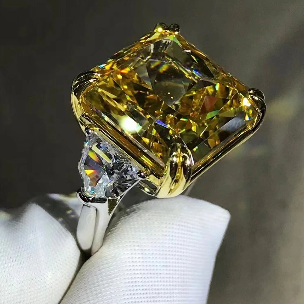 Sterling Silver Ring Radiant Cut Moissanite 20ct VVS1 G Color Elegant Wedding Style - SN Wigs & More