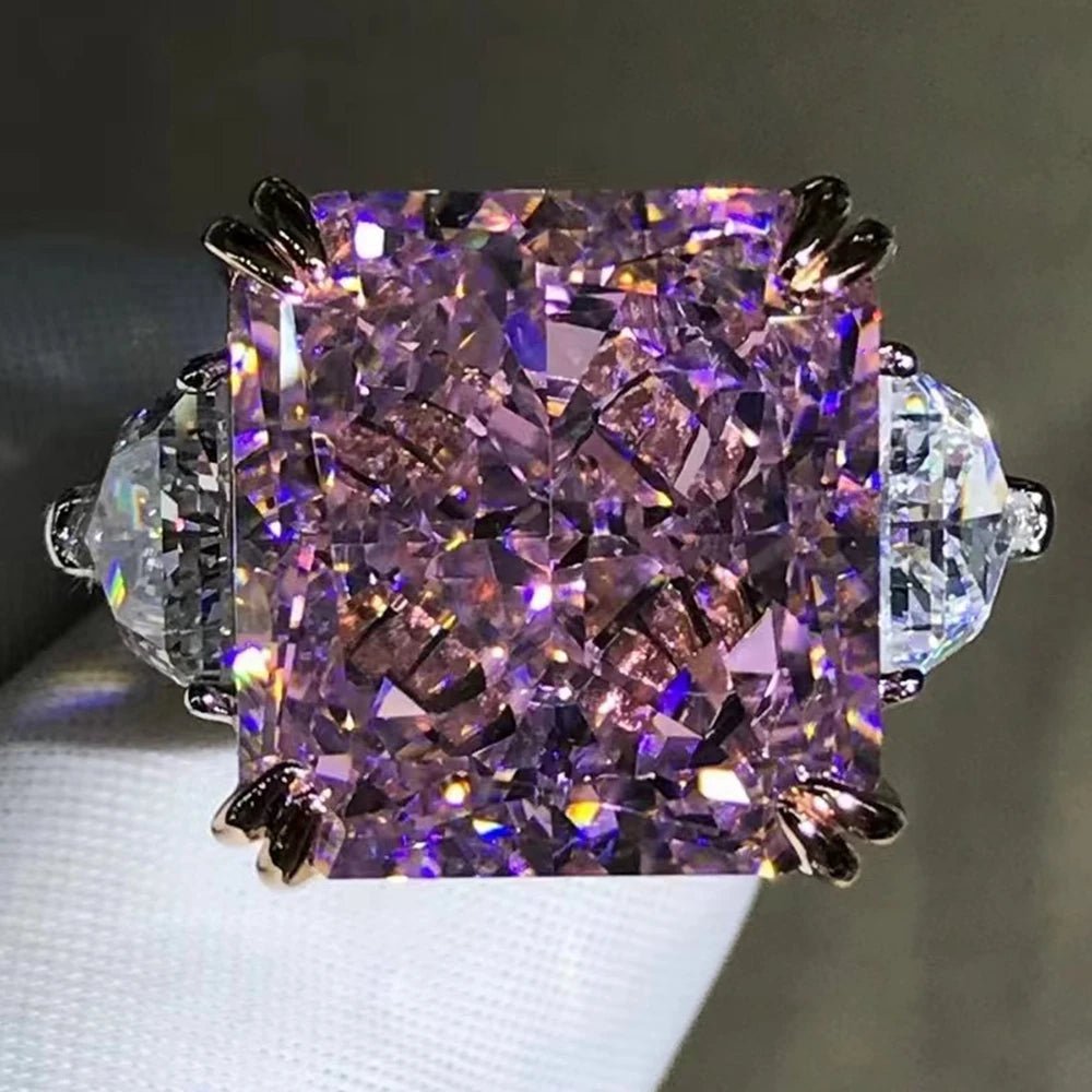 Sterling Silver Ring Radiant Cut Moissanite 20ct VVS1 G Color Elegant Wedding Style - SN Wigs & More