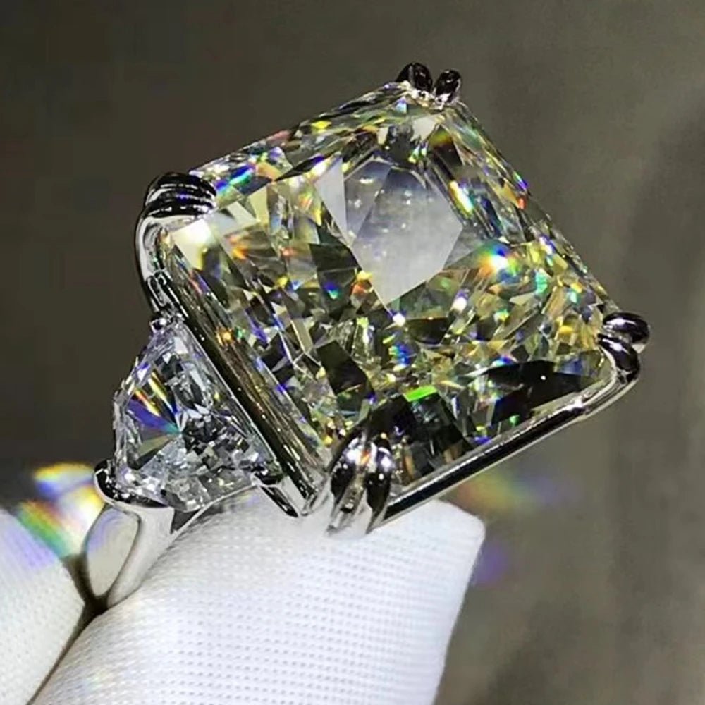 Sterling Silver Ring Radiant Cut Moissanite 20ct VVS1 G Color Elegant Wedding Style - SN Wigs & More