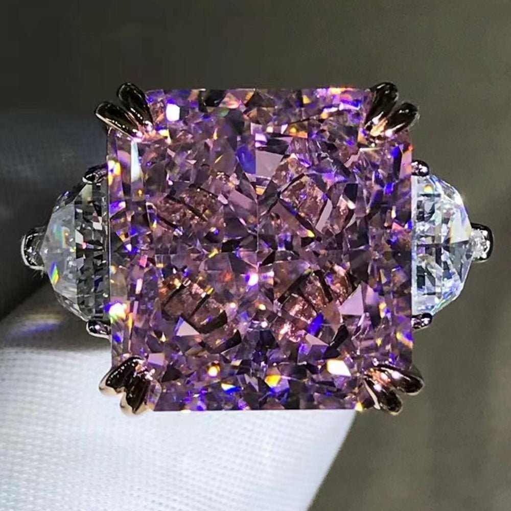 Sterling Silver Ring Radiant Cut Moissanite 20ct VVS1 G Color Elegant Wedding Style - SN Wigs & More