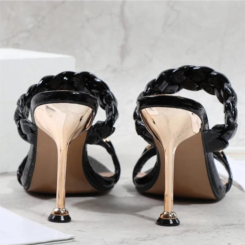 Stiletto women sandals summer autumn 2022 metal chain thin high heels female shoes sexy pointy one word fashion sandals women