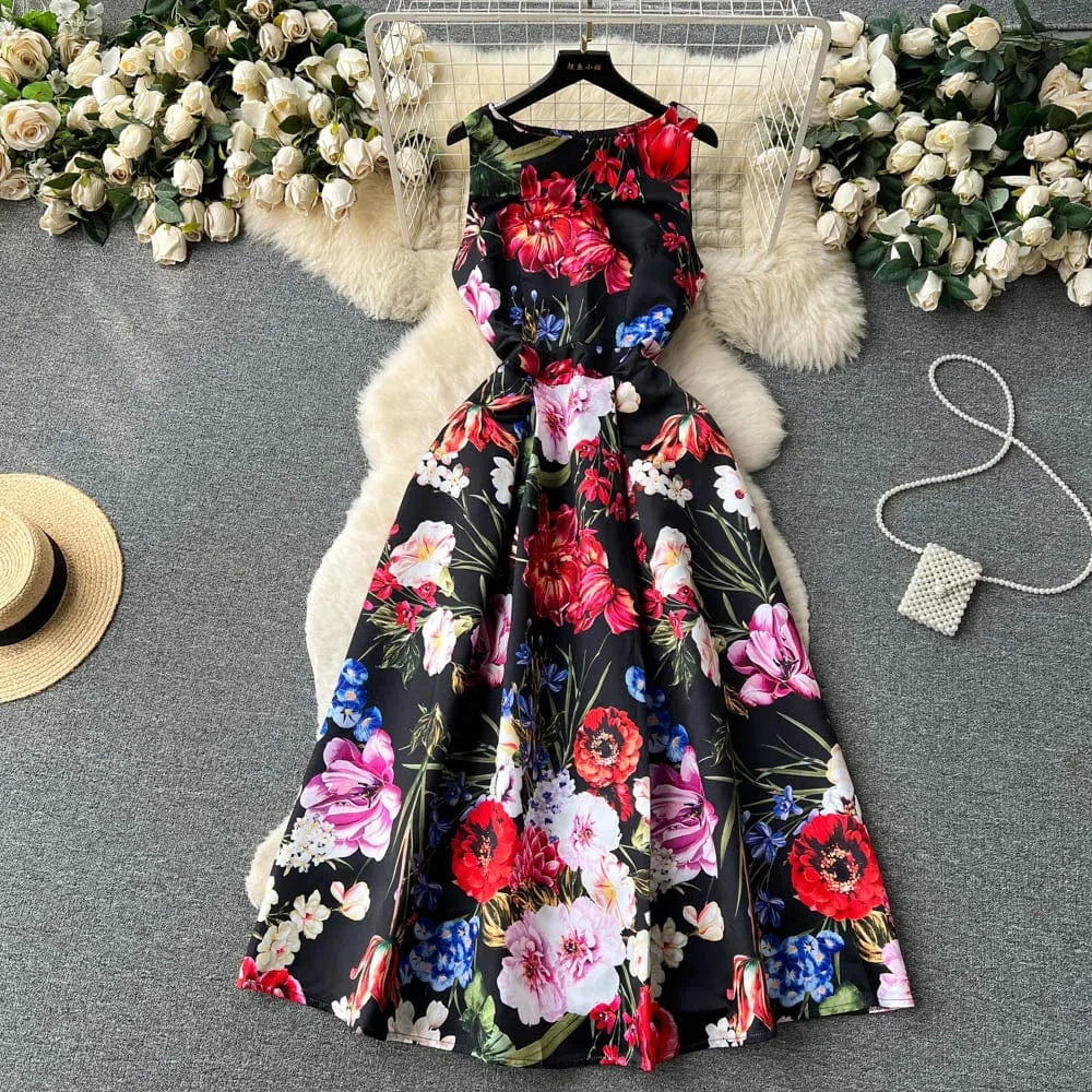 stock Woman Clothes Manufacturer Wholesale Fashion Apparel Elegant Vintage Lady Floral Evening Casual Dresses