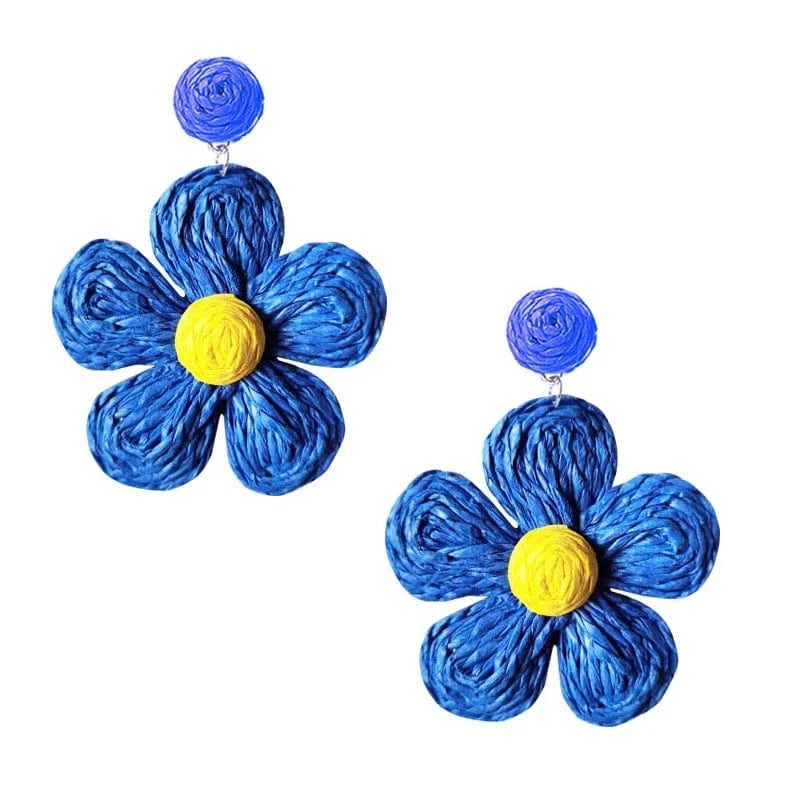 stone earrings / 13mm / Darkblue Charm Rattan Earrings For Women Statement Boho Raffia Straw Flower Drop Dangle Earrings