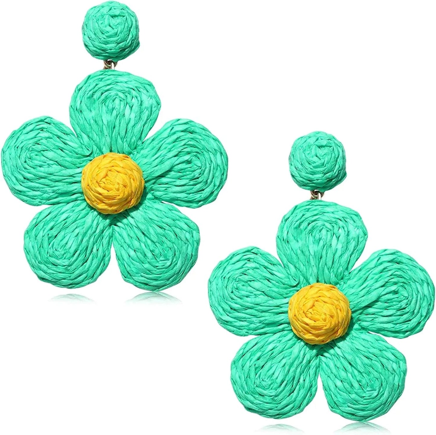 stone earrings / 13mm / Green Charm Rattan Earrings For Women Statement Boho Raffia Straw Flower Drop Dangle Earrings