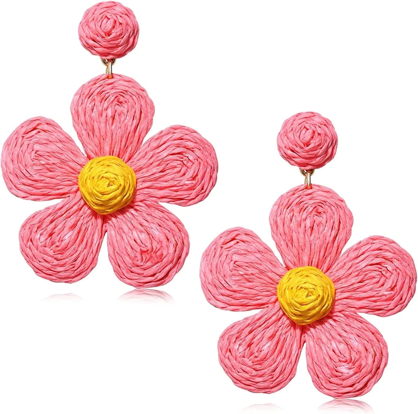 stone earrings / 13mm / Pink Charm Rattan Earrings For Women Statement Boho Raffia Straw Flower Drop Dangle Earrings