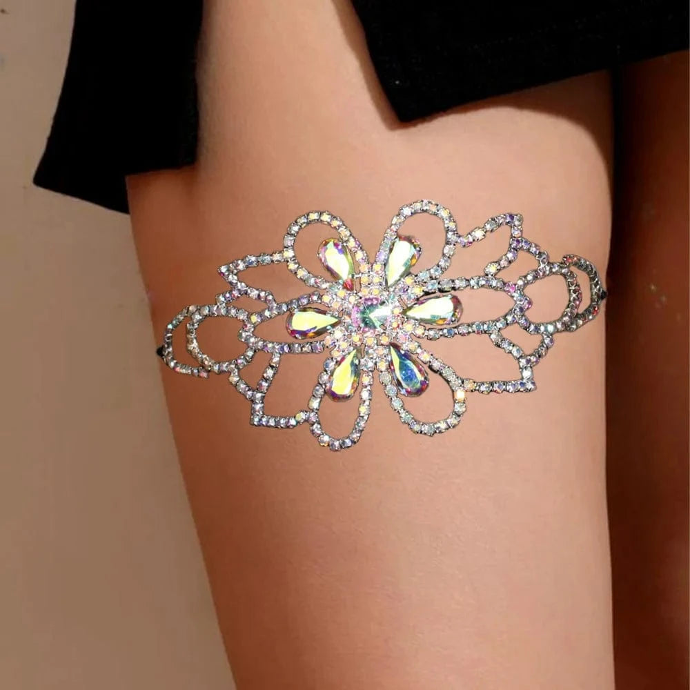StoneFans Bohemian Flower Rhinestone Leg Chain Jewelry For Women Nightclub Party Sexy Crystal Thigh Body Chain Hot Sale