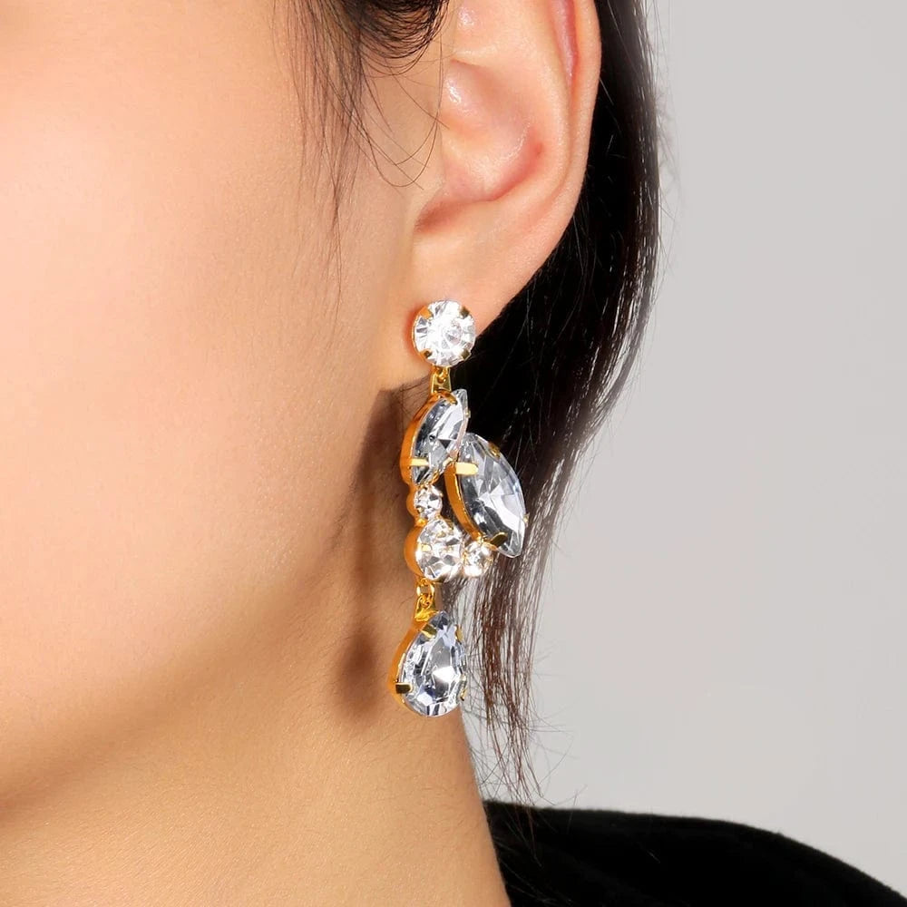 StoneFans Charm Bling Stud Water Drop Rhinestone Earrings Jewelry For Women Wedding Bridal Cubic Zirconia Earrings Accessories