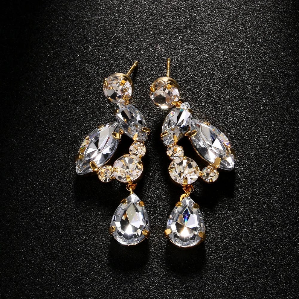 StoneFans Charm Bling Stud Water Drop Rhinestone Earrings Jewelry For Women Wedding Bridal Cubic Zirconia Earrings Accessories
