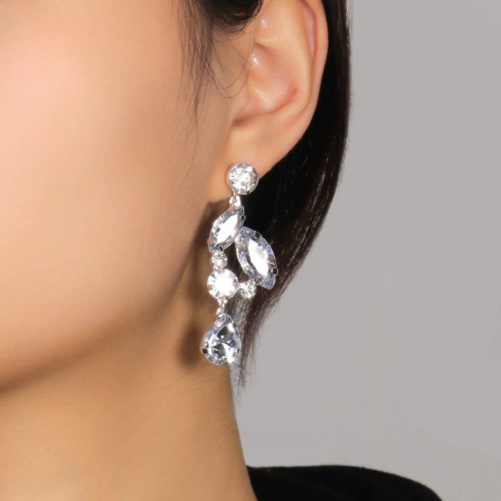 StoneFans Charm Bling Stud Water Drop Rhinestone Earrings Jewelry For Women Wedding Bridal Cubic Zirconia Earrings Accessories